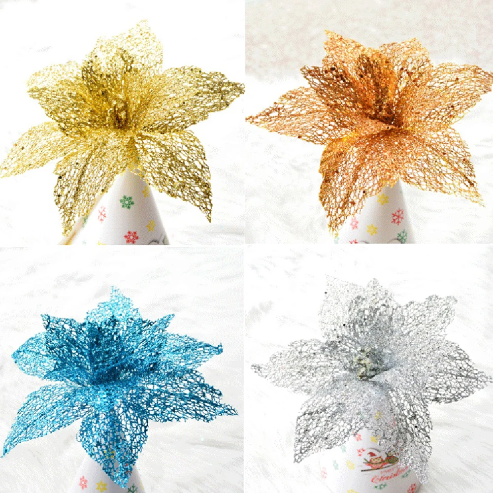 

22cm DIY Artificial Christmas Flowers Wedding Simulation Flowers Christmas Tree Ornaments Decoration Flower Head Christmas