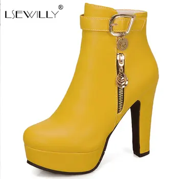 

Lsewilly Boots 2020 Female Leather Women Boots Thick Heels Ankle Boots For Women Round Toe Winter Shoes Women Platform Boots