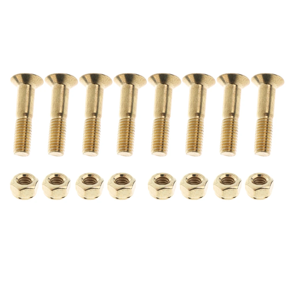 8 Pieces Skateboard 25mm Truck Bolts Screws with Nuts Set Hardware Truck Screws Skateboard - Golden
