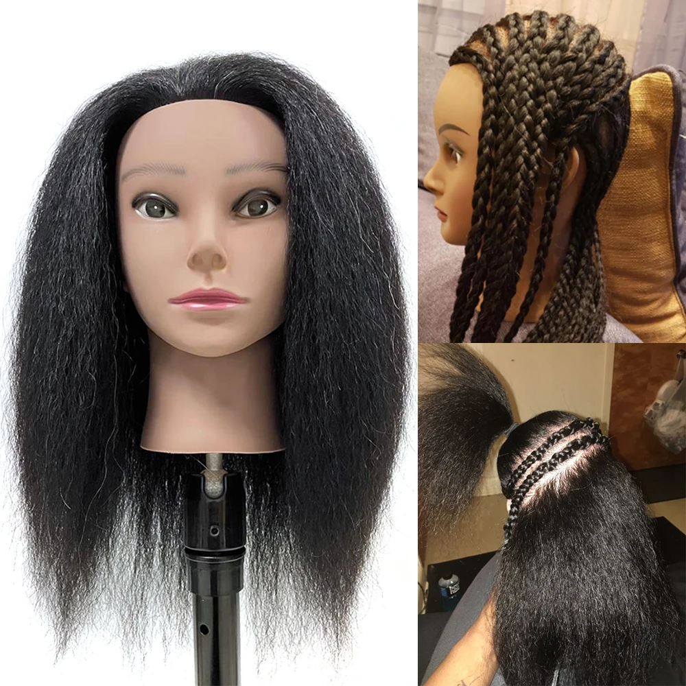 Traininghead Salon Afro Mannequin Head Human Hair Dummy Doll Hairdressing  Training Head Real Hair Manikin Head Braiding Practice - AliExpress