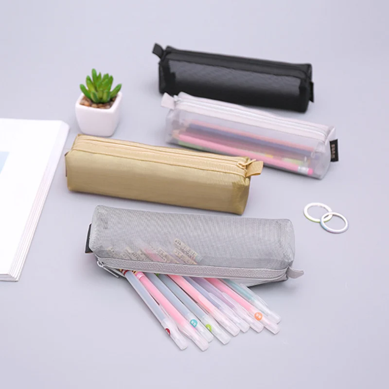 

Simple Transparent Pencil Bag Cute Mesh Pencil Case Large Capacity Pen Case For Kids Gifts School Office Supplies Stationery