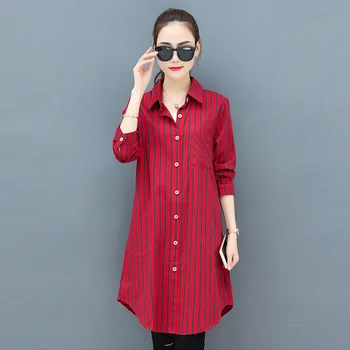 

Female Striped Shirt 2020 Autumn Loose Casual Large Size Long Shirts Spring And Autumn Long-sleeved Button Blouses Long Sleeve