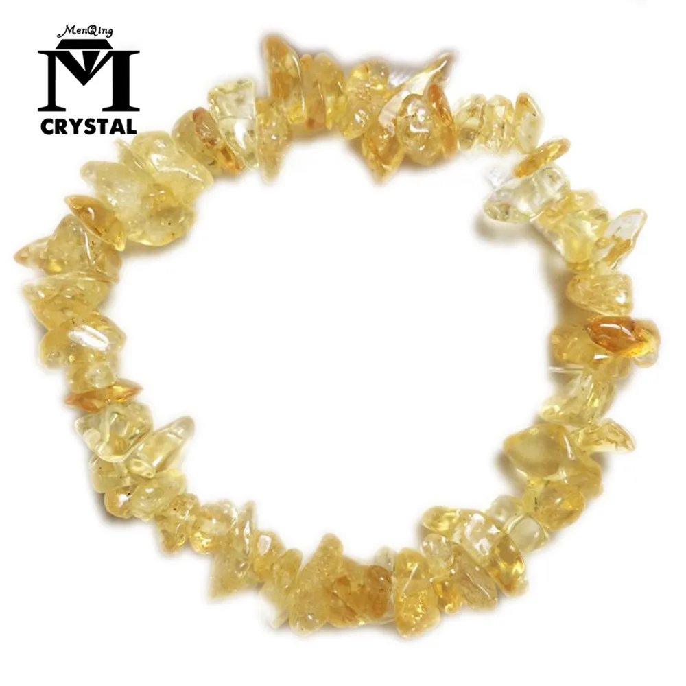 natural yellow Gravel Quartz crystal chain bracelet Energy Citrine Stone Round Bead Quartz Bangle Crystal Jewelry Love Gift