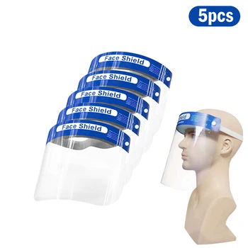 

5PC Reusable Face Shield Plastic Protective Mask Adjustable Clear Face Mask Anti-Fog Anti-Droplets Kitchen Oil-Splash Proof Mask