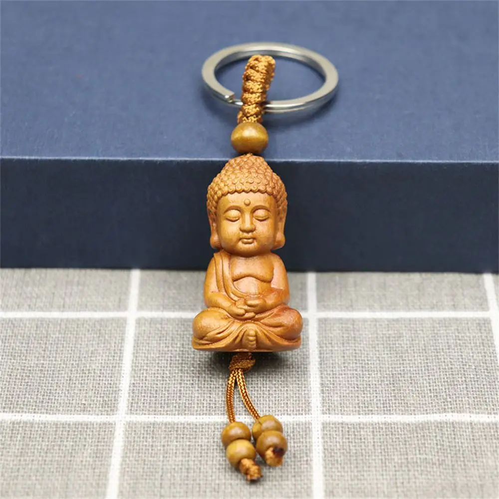 Wooden Buddha Monk Keychain Carving Pendant