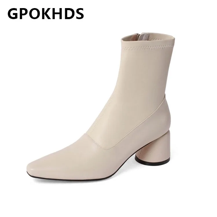 Женские ботильоны из коровьей кожи GPOKHDS зимние короткие ботинки с квадратным