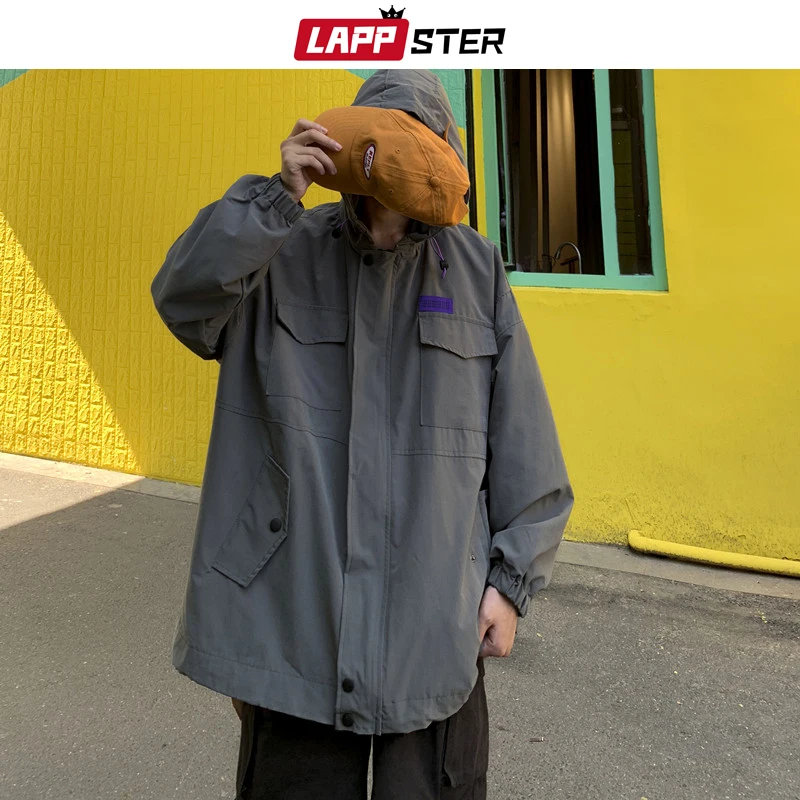LAPPSTER мужские негабаритные осенние куртки осенние мужские s хип хоп ветровки Harajuku Хип Хоп желтые корейские модные пальто с капюшоном