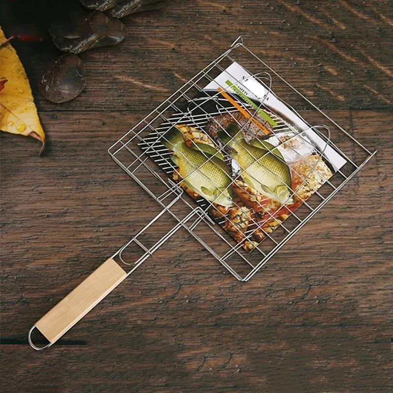 Stainless Steel BBQ Grill Net with Chrome Plated and Hardwood Handle