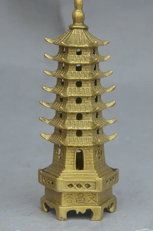6&quot Chinese ZhenZhai Brass WenChang Buddhist Stupa Pagoda Tower Statue Figurine | Дом и сад