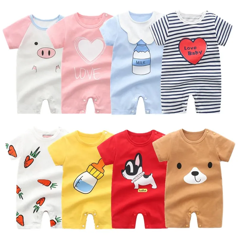 Nouveau-né bébé vêtements été 2020 bébé garçons et filles barboteuse à manches courtes vêtements de maison coton col rond dessin animé pyjamas infantile Costume