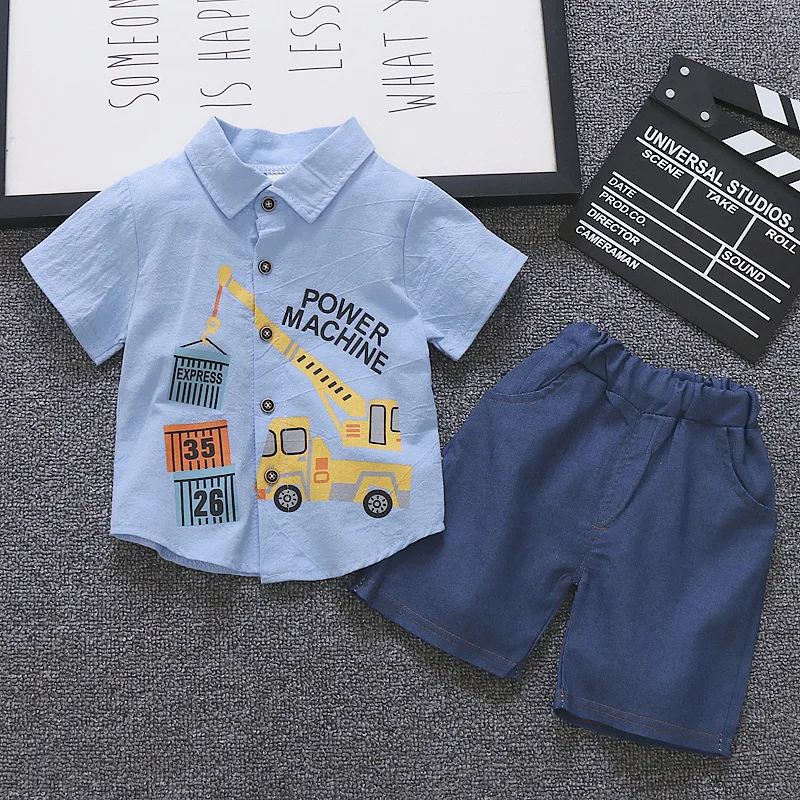 Комплект одежды из 2 предметов для маленьких мальчиков, летние комплекты одежды для малышей футболка+ штаны, костюм одежда с мультяшным принтом Спортивные костюмы для новорожденных Новинка года