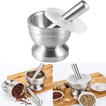 

304 Stainless Steel Cup Garlic Pounder Medicine Pounding Tank Pressure Garlic Masher Grinder Mortar Daosuan Device with Lid