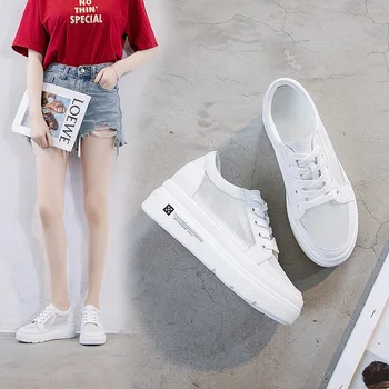 

Single Shoes Female 2019 Hollow Out Loafers Female Thick Bottom Mesh Breathable Female Casual Shoes Inside Increase Women's