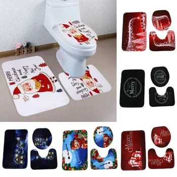 

3pcs Sets Toilet Seat Cover WC Set Non-Slip Fish Scale Mat Christmas Festival Toilet Seat Cover Bathroom Set Decoration