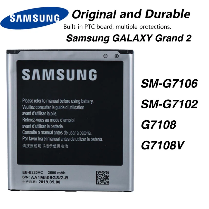 

Original Samsung EB-B220AC Battery For Samsung GALAXY Grand 2 SM-G7106 SM-G7102 G7108 G7108V Phone 2600mAh