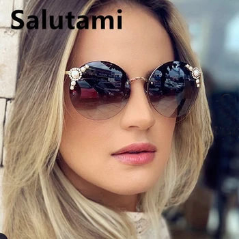 

Alloy Round Crystal Sunglasses For Women 2020 New Brand White Pearl Mirror Sun Glasses Female Elegant Ins Shades Oculos Feminino