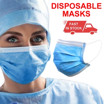 

50 Pcs Mask Disposable Nonwove 3 Layer Ply Filter Mask mouth Face mask filter safe Breathable dustproof Protective masks