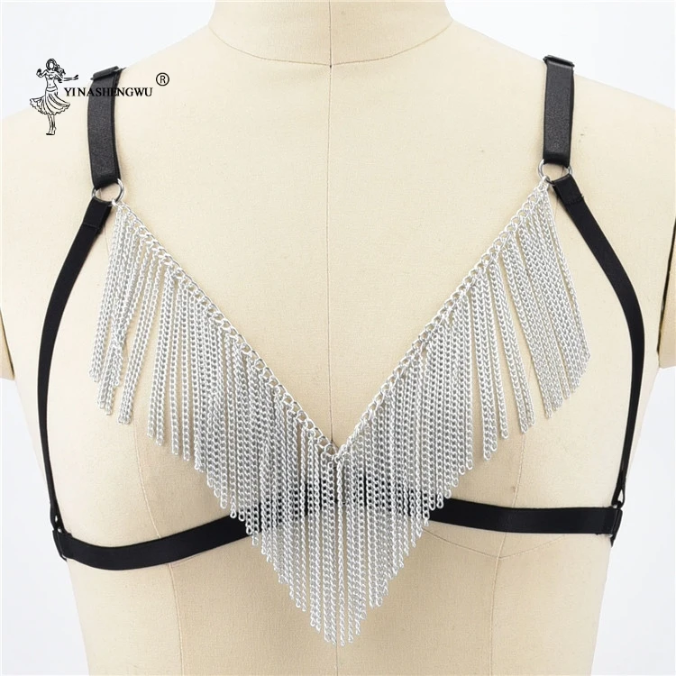 Adult Women Exotic Accessories Sexy Babydolls Female Body Binding Strap Bra Bandages Tassel Chest Chain Crop Top Strap Bra