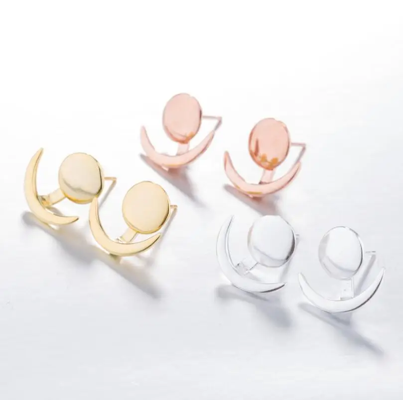 Jisensp Unique Sun and Moon Ear Jackets Geometric Round Curve Stud Earrings Fashion Jewelry for Women Girls Party Gift