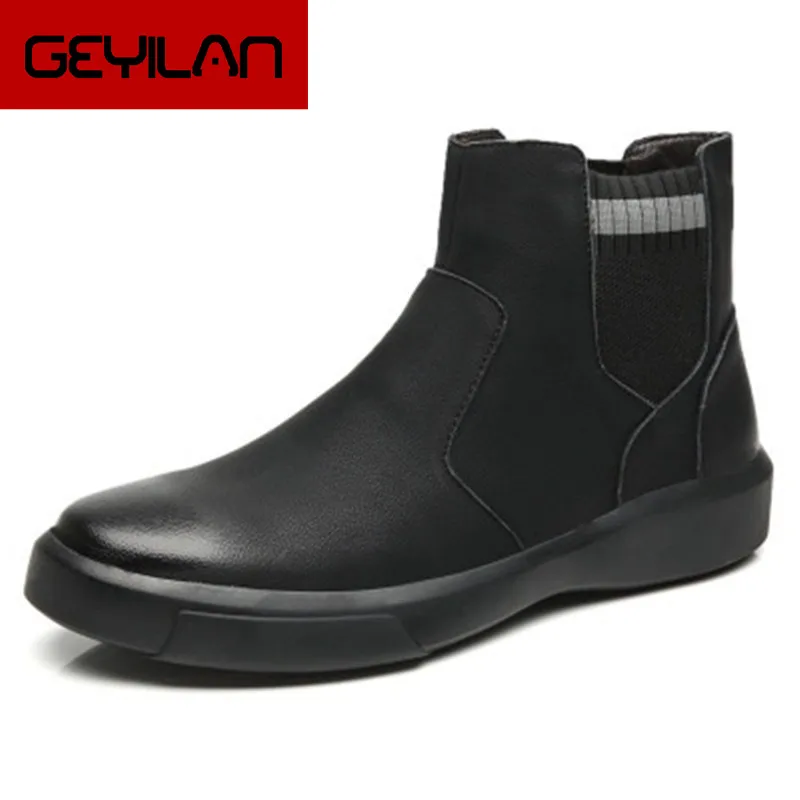 

Men Genuine leather Black Ankle Boots Fashion Winter Snow Warm Boots Men Lace Up Comfortable Footwear Men Casual Martin boots