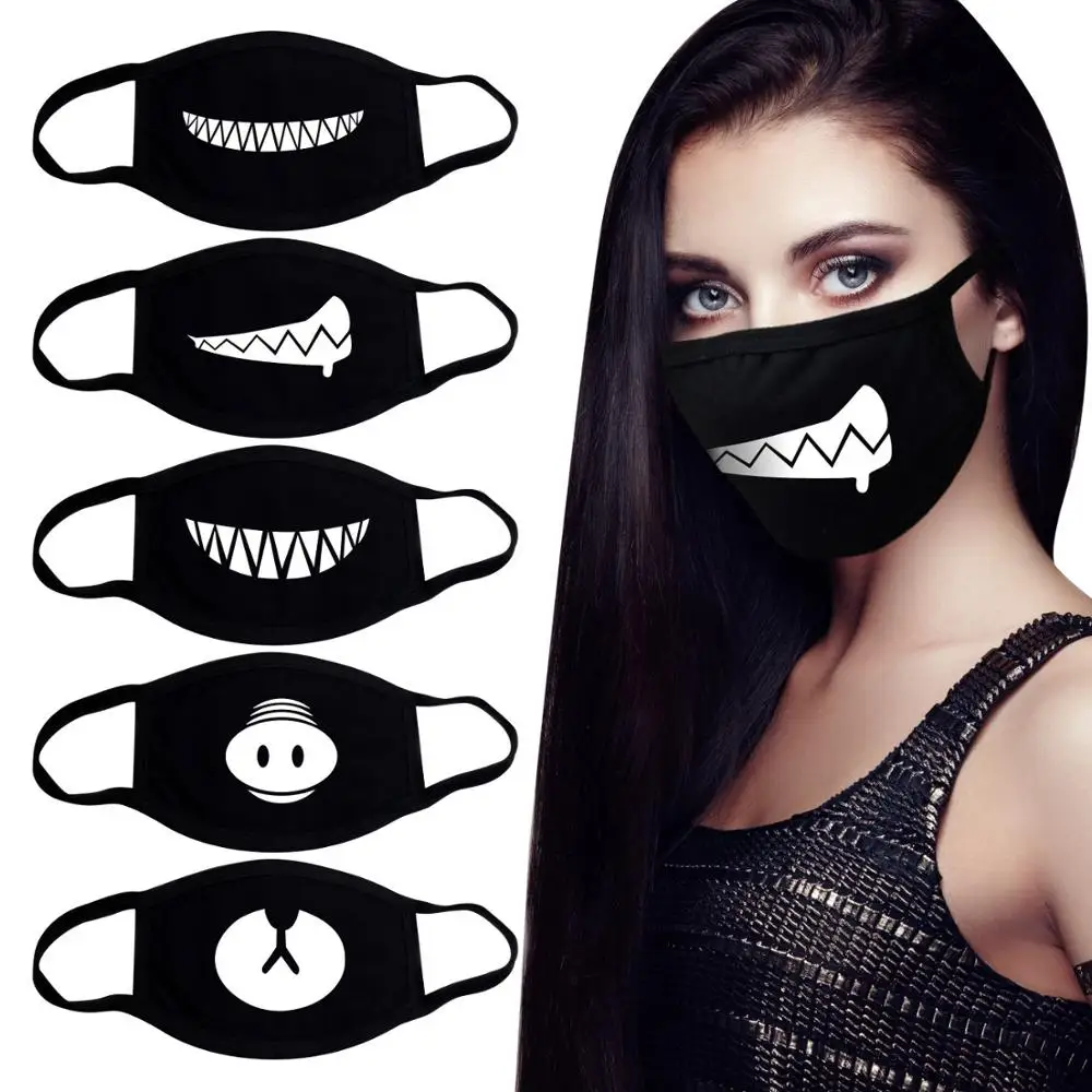 Korean Funny Expression Smile Creative Mouth Face Mask For Mouth Black Kpop Unisex Kawaii Face Muffle Mask Cotton Fashion