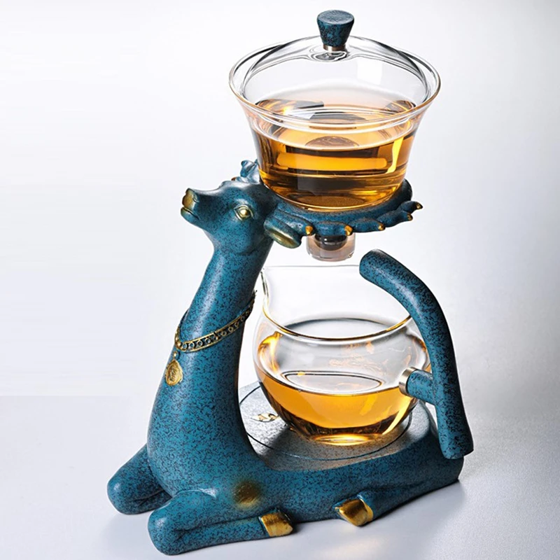 Full Automatic Creative Deer Glass Teapot Heatresistant Infuser Tea