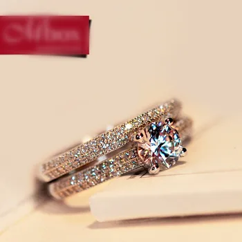 

Luxury Female Crystal Bridal Ring Set Fashion Silver Color Wedding Band Jewelry Promise Love Engagement Rings For Women