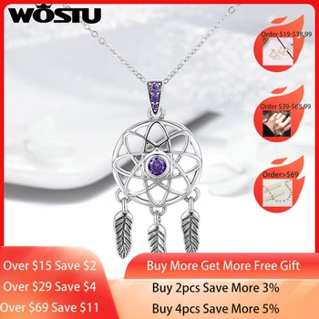 

WOSTU 100% 925 Sterling Silver Bohemia Dream Catcher Tassel Chain Pendant Necklace for Women Luxury Silver Jewelry Gift DXN279