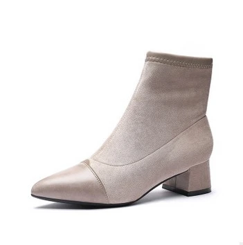 JIANBUDAN Romantic women's high heel autumn boots High quality suede ankle boots Short plush winter Office Stretch boots 34-40 - Цвет: Khaki
