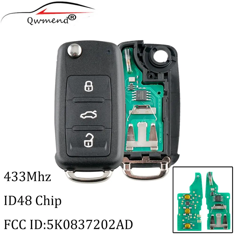 3 кнопки 434 МГц 48 Чип дистанционного ключа 5K0 837 202 AD для VW Volkswagen GOLF PASSAT Tiguan Polo Jetta