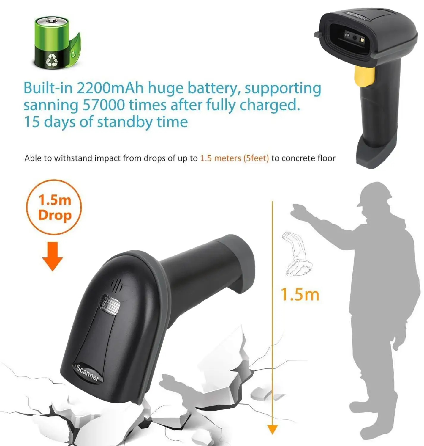 Barcode Wireless Scanner 1D 2D Handhel Portable Mini Wired Wireless USB Bluetooth QR Bar Code Reader For Supermarket Warehouse
