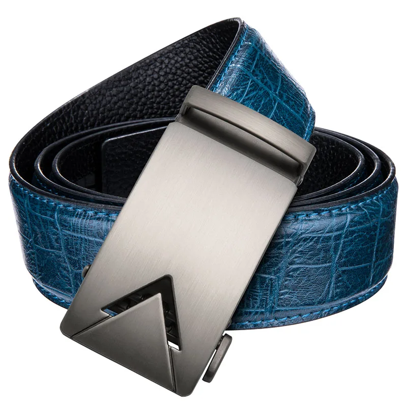 DJ-E-2013 Hi-Tie модный синий ремень мужской Роскошный дизайнерский ковбойский Повседневный крокодиловый кожаный ремень для джинсов ремень Автоматическая Пряжка ремни для мужчин - Цвет: DJ-E-2013