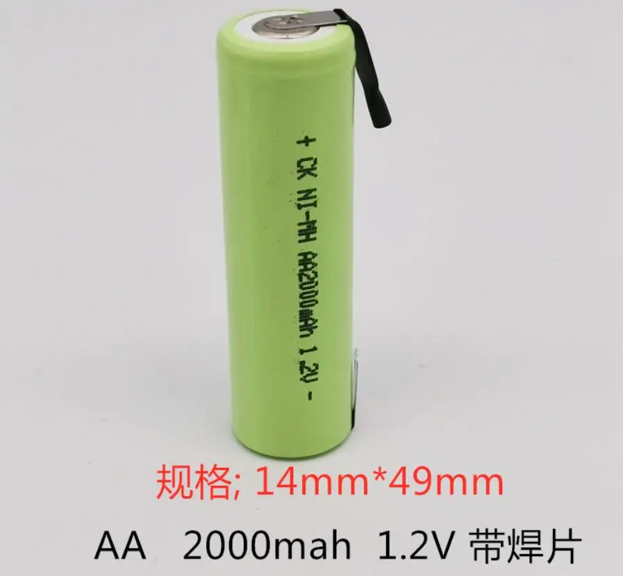 1.2V AA rechargeable battery 2000mah 2A ni-mh nimh cell pack with tabs pins for Philips Braun electric shaver toothbrus | Электроника