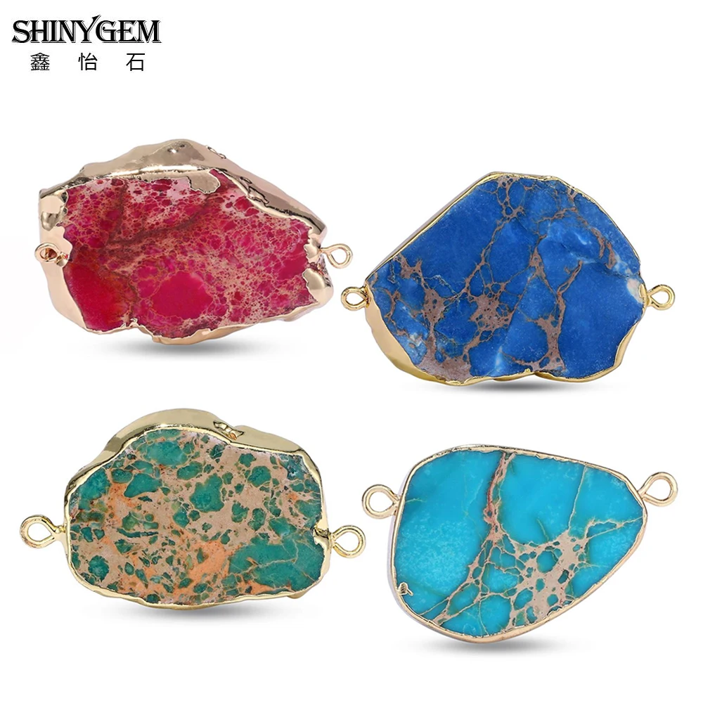 ShinyGem случайный 20 40 мм нерегулярные Jaspers камень соединитель Подвески золотое