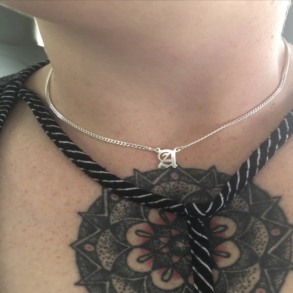 

Capital Letter Old English Initial Necklace Custom Name Necklace Choker Necklace Personalized Cuban link Chain Necklace Jewelry