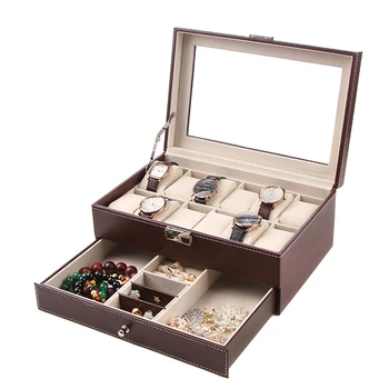 

12 Slots Watch Packaging Protective Box PU Leather Case Display Organizer Elegant 2 Layers Storage Tray LL@17