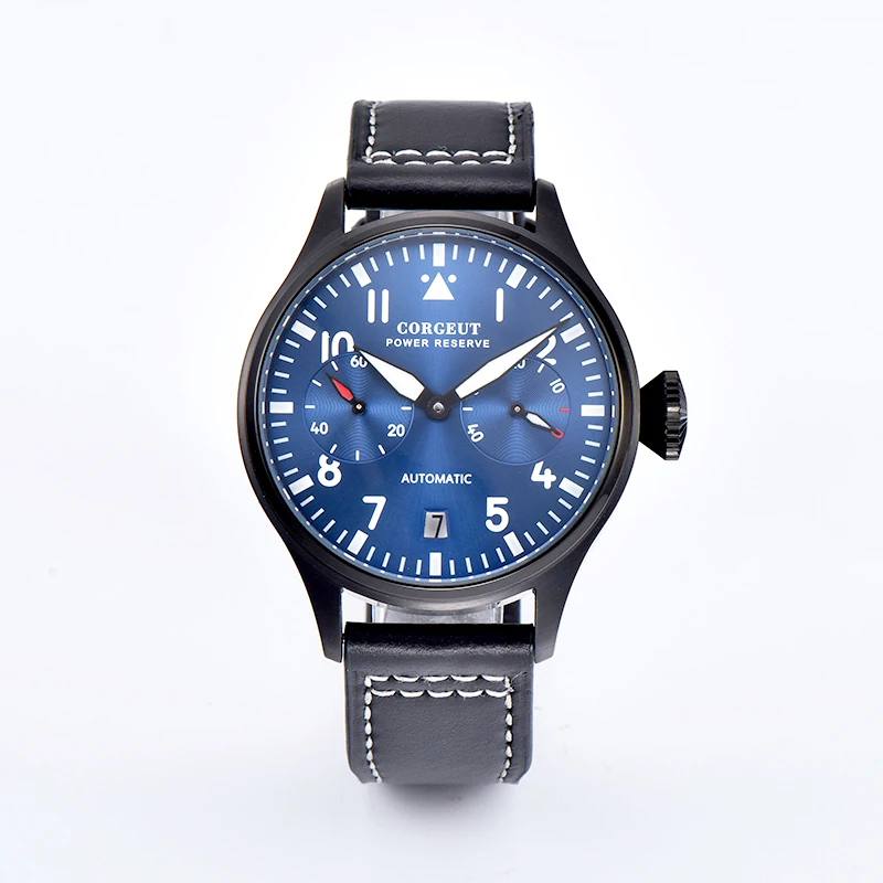 Роскошный Corgeut 42 мм черный циферблат Запас хода Дата Окно кожа Automaitc мужские наручные часы. D5 - Color: 3