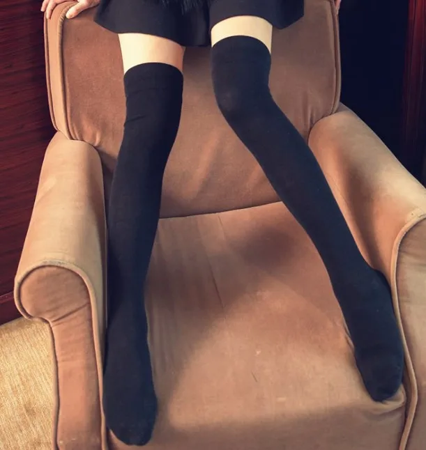 Basic women's over Knee high Socks black white Stockings long sock | Женская одежда
