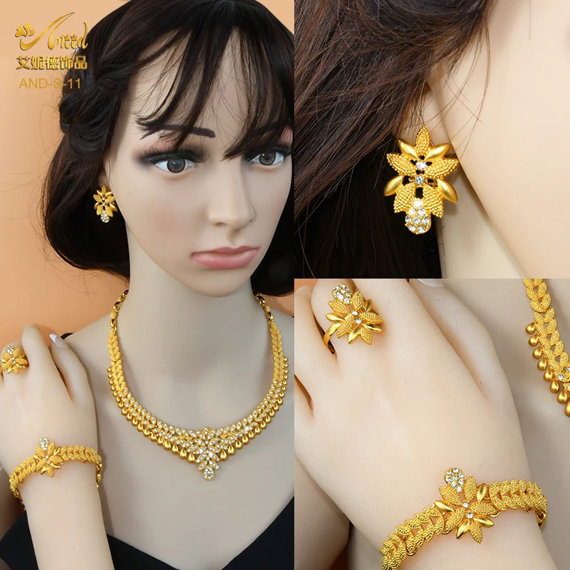 ANIID African Jewelry Set Big Necklace Dubai Ethiopian Gold Jewelery Sets Earring Bracelet For Women Bridal Choker Jewelrl - Image 3