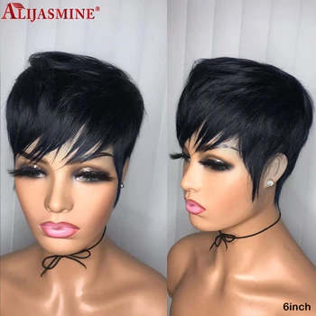 

Short Wig Brazilian Remy Human Hair Wigs For Women Full Machine Bang Wig Human Hair Natural Black Color