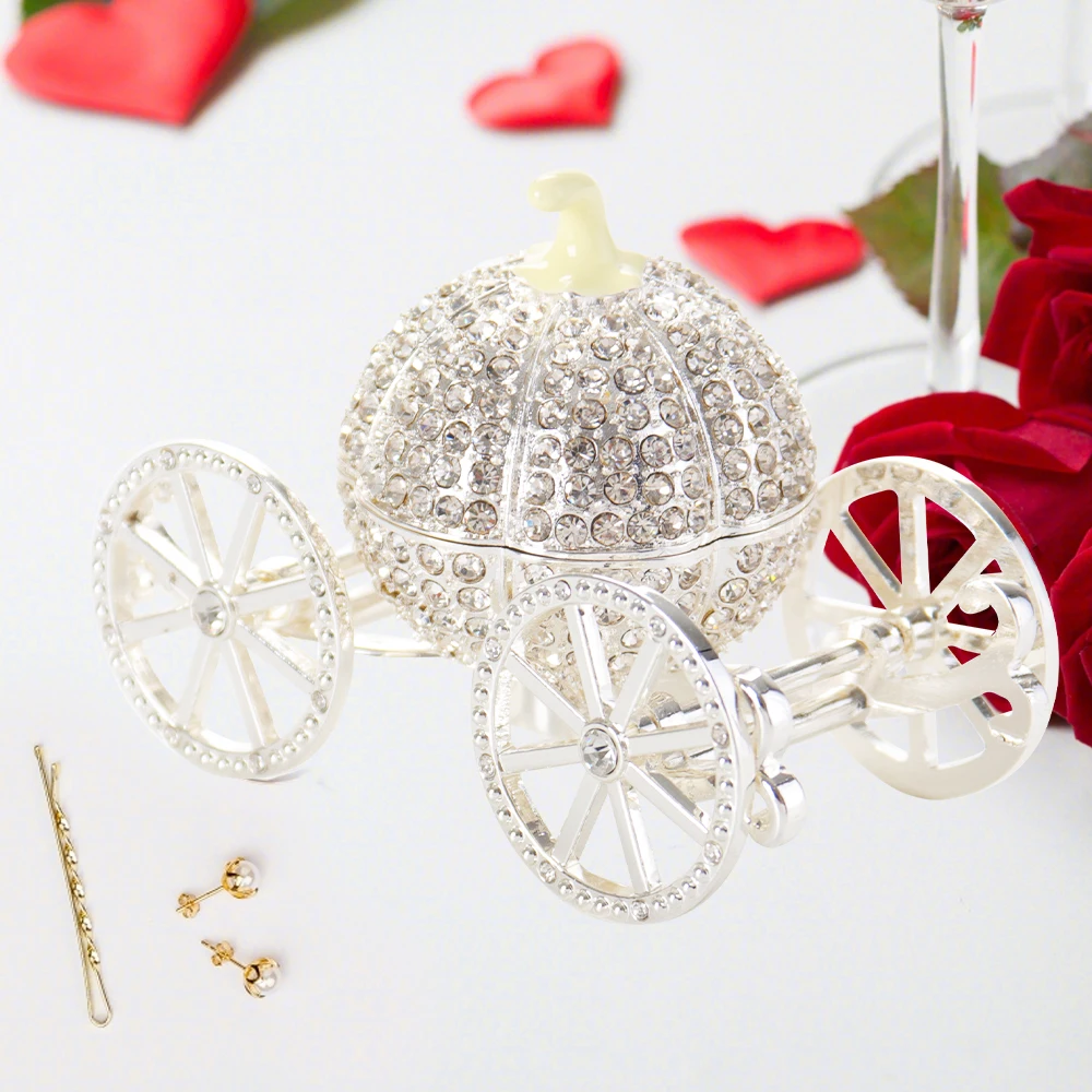LASODY Glass Crystal Box Cinderella Pumpkin Carriage Jewelry Display Appliance Wedding Gift for Friends Home Decoration