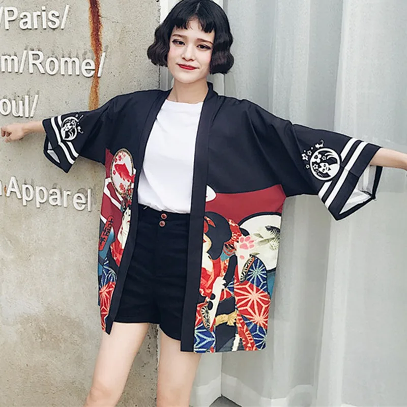 

Summer Print Loose Sunscreen Shirts Women Japanese Style Blouse Cardigan Kimono 2020
