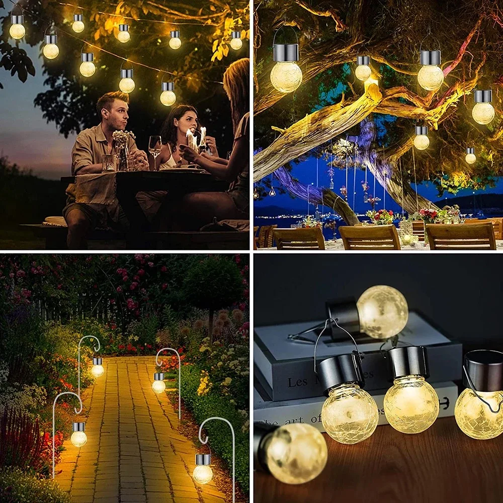 solar led jardim lâmpada lanterna de vidro bola crack lustre gramado festa natal luz ao ar livre decoração da árvore