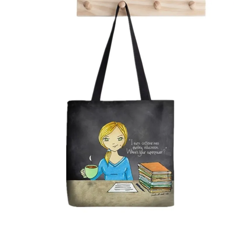 

2021 Shopper Teacher coffee Printed Tote Bag women Harajuku shopper Funny handbag girl Shoulder shopping Lady Canvas Bag