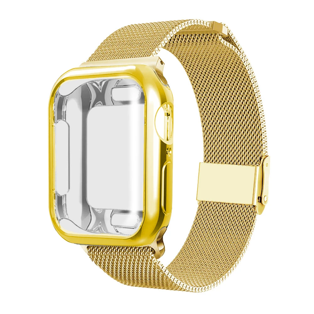 Миланская петля ремешок+ чехол магнитная пряжка для Apple watch 42 мм 38 мм 40 мм 44 мм браслет ремешок относится к iwatch серии 5 4 3 2 1 - Цвет ремешка: Golden