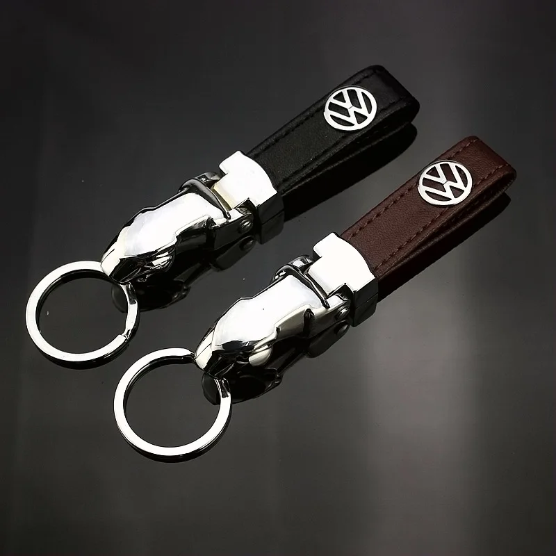 

Applicable to the Volkswagen series car leather keychain New creative leopard head series car logo keychain Pendant Q105