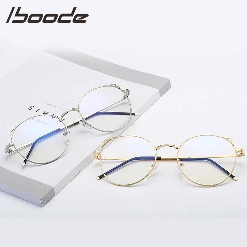 IBOODE, женские ретро очки для чтения с кошачьими ушками, металлическая оправа, круглый светильник, плоское зеркало, Женская оптическая+ 1,0+ 1,5+ 2,0+ 2,5+ 3,0+ 3,5+ 4,0