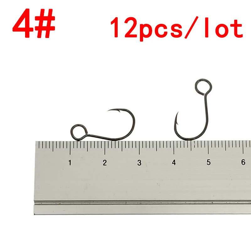 4 12 шт./лот, размер 4#-12#, для рыболовной приманки, сменный крюк, одинарная приманка, крючок, встроенный крючок, большой глаз, Высокоуглеродистая сталь, снасти - Цвет: 4