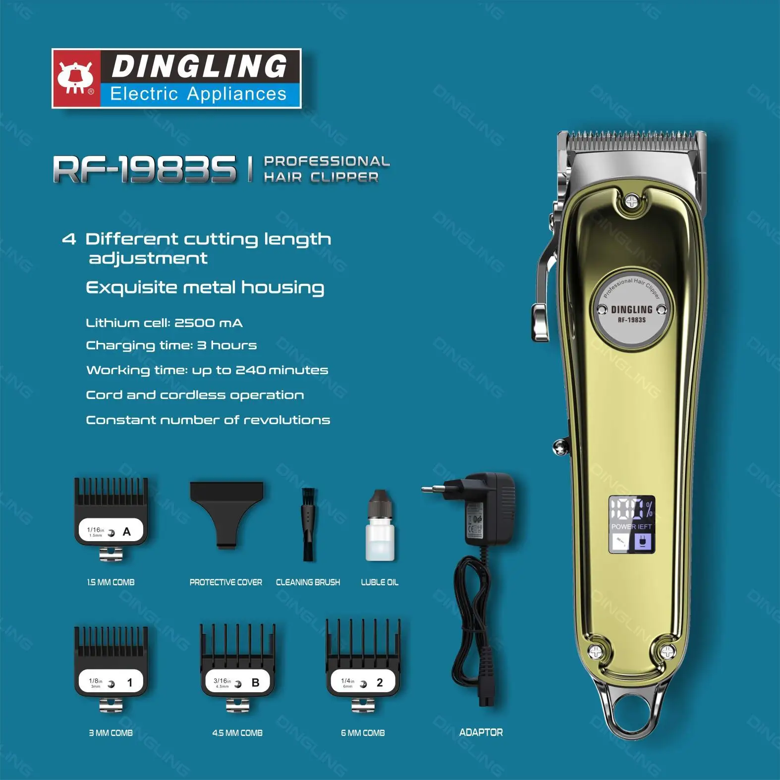 DingLing 1983S Electric Hair Clipper Hair Cut Maching Wireless Trimmer
