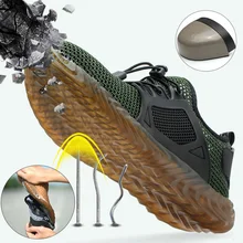 Обувь из дышащего сетчатого материала со стальным носком; Рабочая обувь; сезон лето; легкая Рабочая обувь с защитой от ударов; защитная обувь